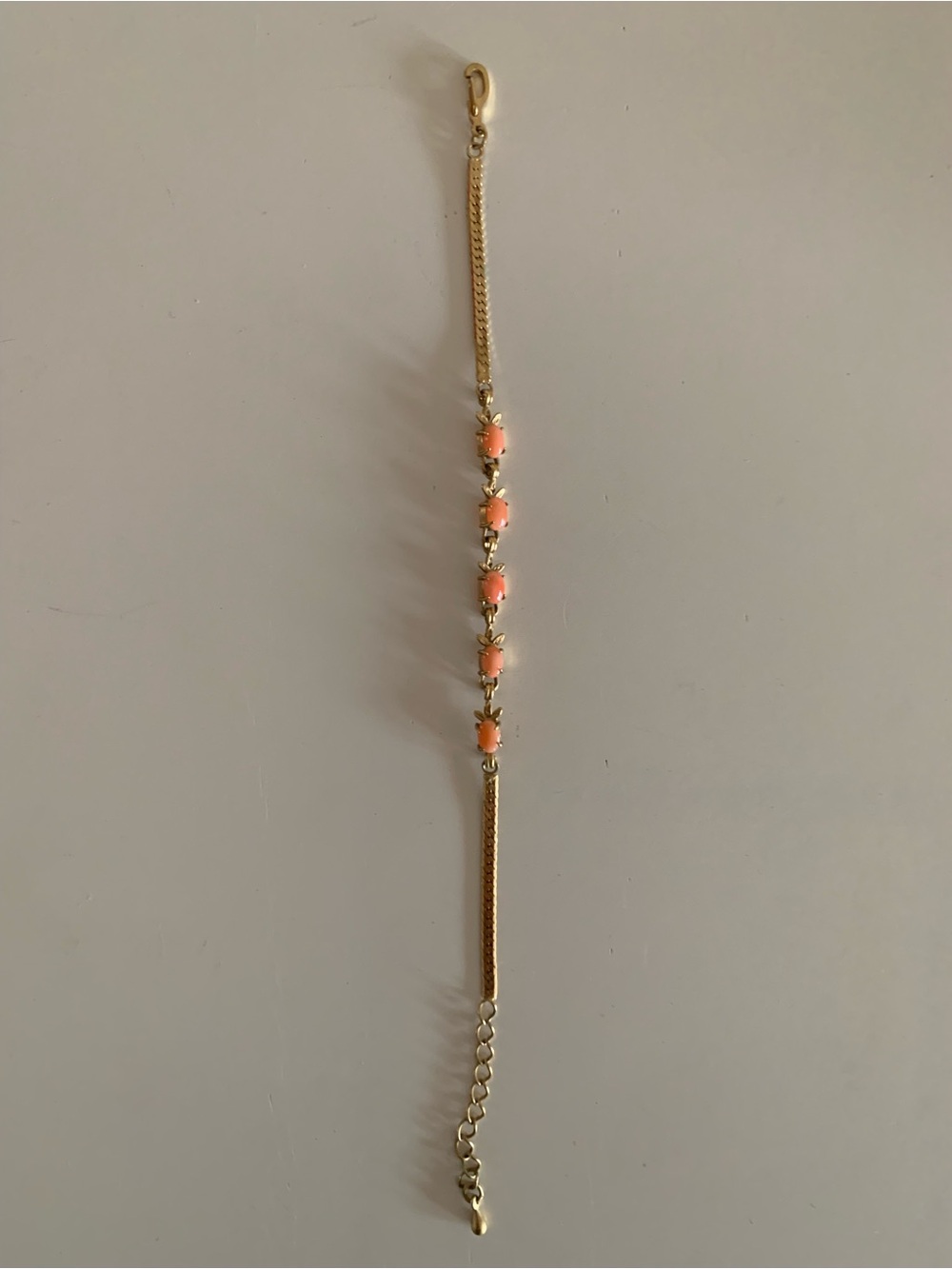 Gold Bracelet with Coral Pink Stone Accents
